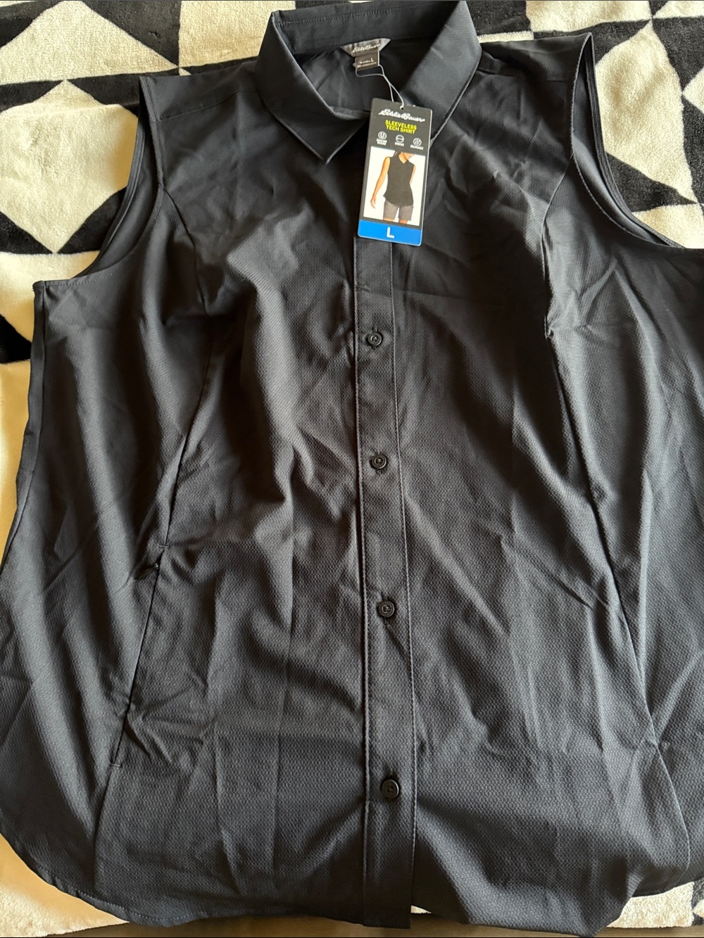 Sleeveless Tech Shirt Black Button-Up Shirt Jacket - Size Womens L